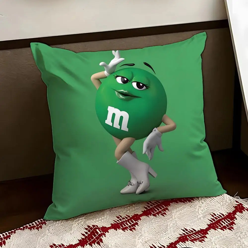 cartoon M-M&M's Cushion Cover Reversible Soft Durable Pillow Cover Home & Car Multi-Scene Use for Daily Comfort