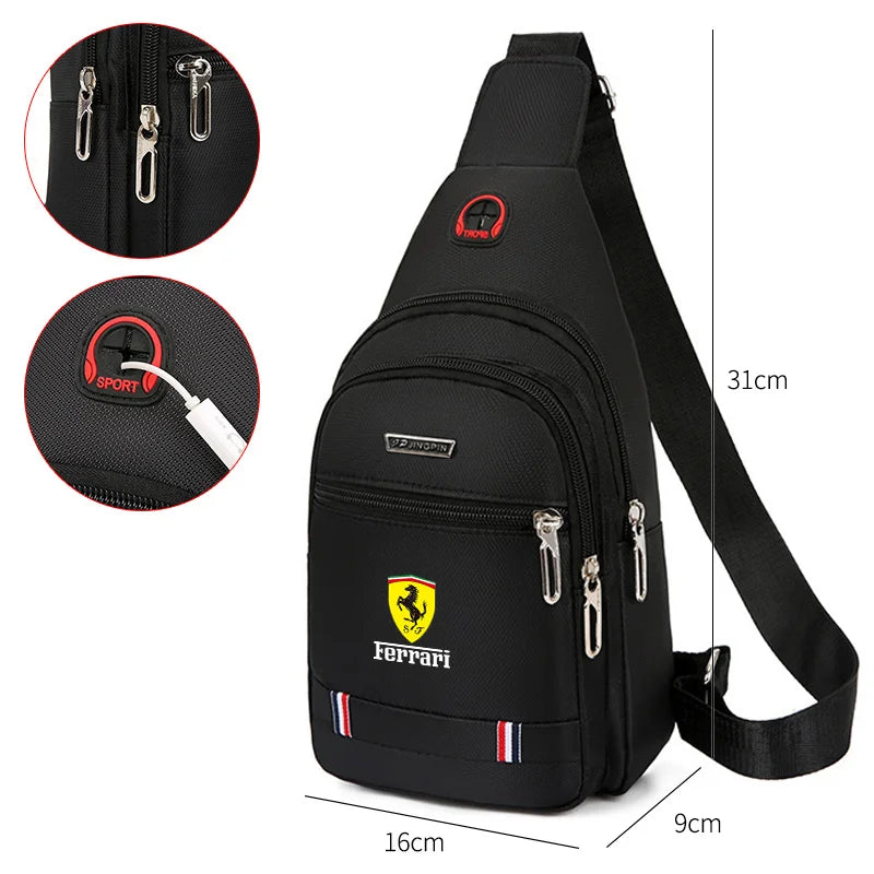 Car Emblem Leisure One-shoulder Bag Men's Messenger Chest Pocket For Ferrari Roma 488 Portofino F8 F1 Roma Spider SF90 Superfast