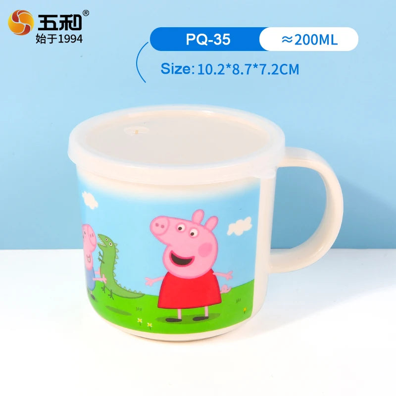 For Peppa Pig Tableware Cartoon Salad Bowl Anti-Fall Dining Plate Cup Spoon Baby Eating Double-ear Bowl Food-grade Divided Plate