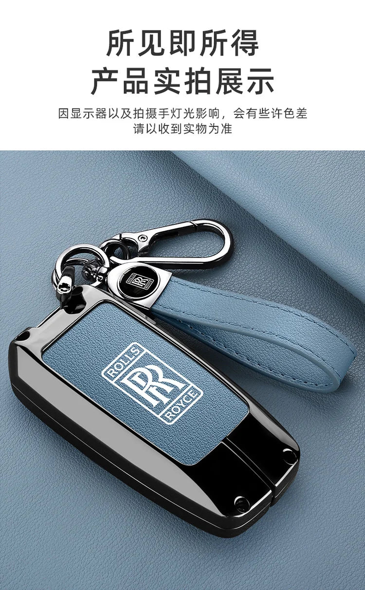 Zinc Alloy Leather Car Smart Remote Key Case Cover Shell For Rolls-Royce Cullinan Phantom Ghost Wraith Dawn Keychain Accessories