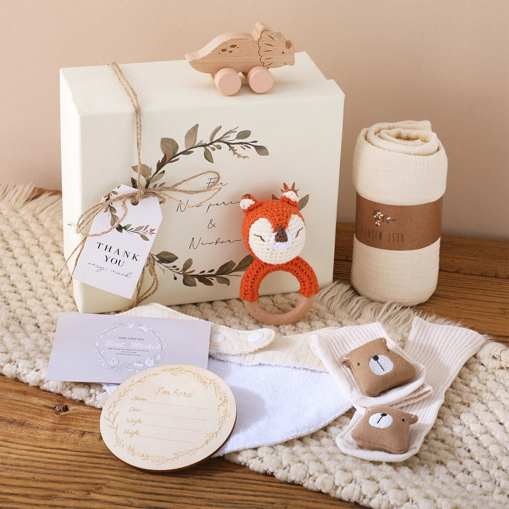 Baby Double-sided Cotton Bath Towel Newborn Care Set Children's Memorial Card Newborn Baby Gift Box Boy And Girl Bathing Set