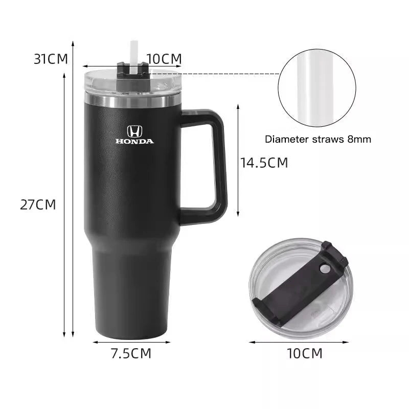 1200ML Large Capacity Car Insulated Mug With Handle And Straw For Honda Civic FIT CRV Stainless Steel Office Home Thermal Cup