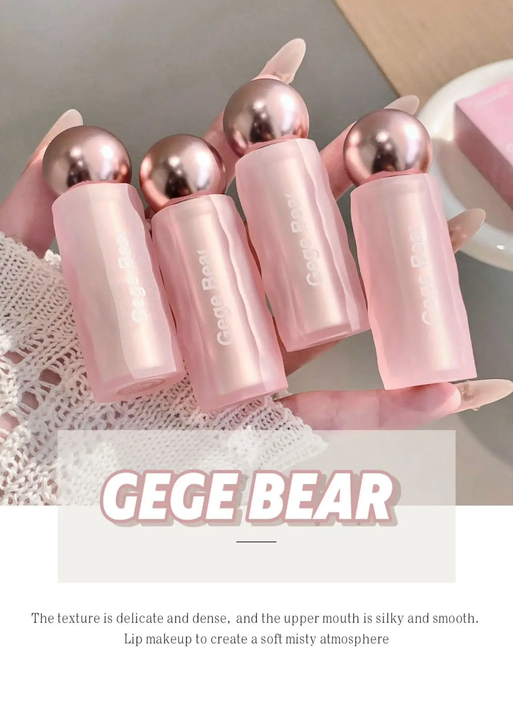 Gege Bear Velvet Matte Lip Mud, Soft, High Pigment for Long-lasting Wear, and Brightening Velvet Matte Finish Lip Color