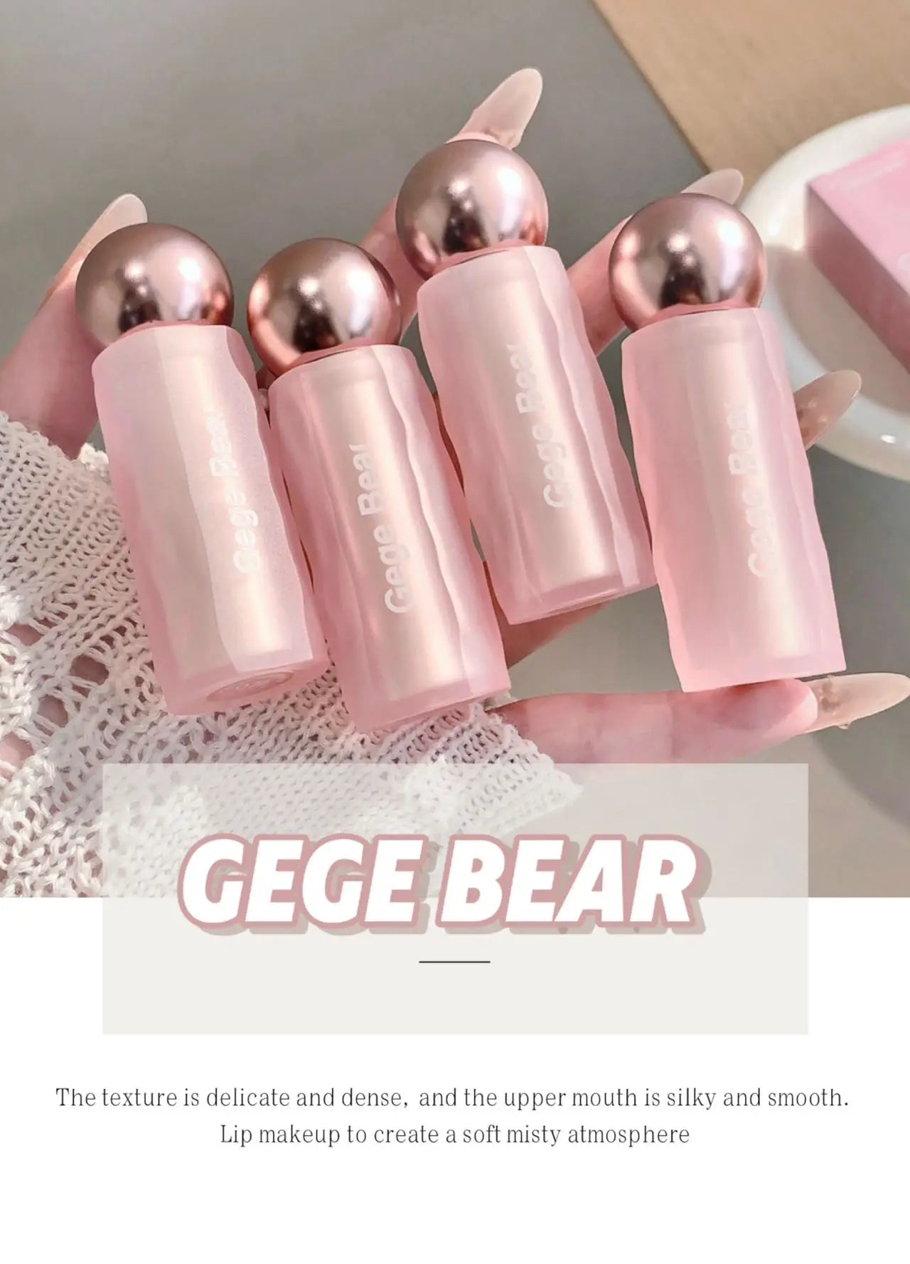 Gege Bear Velvet Matte Lip Mud, Soft, High Pigment for Long-lasting Wear, and Brightening Velvet Matte Finish Lip Color