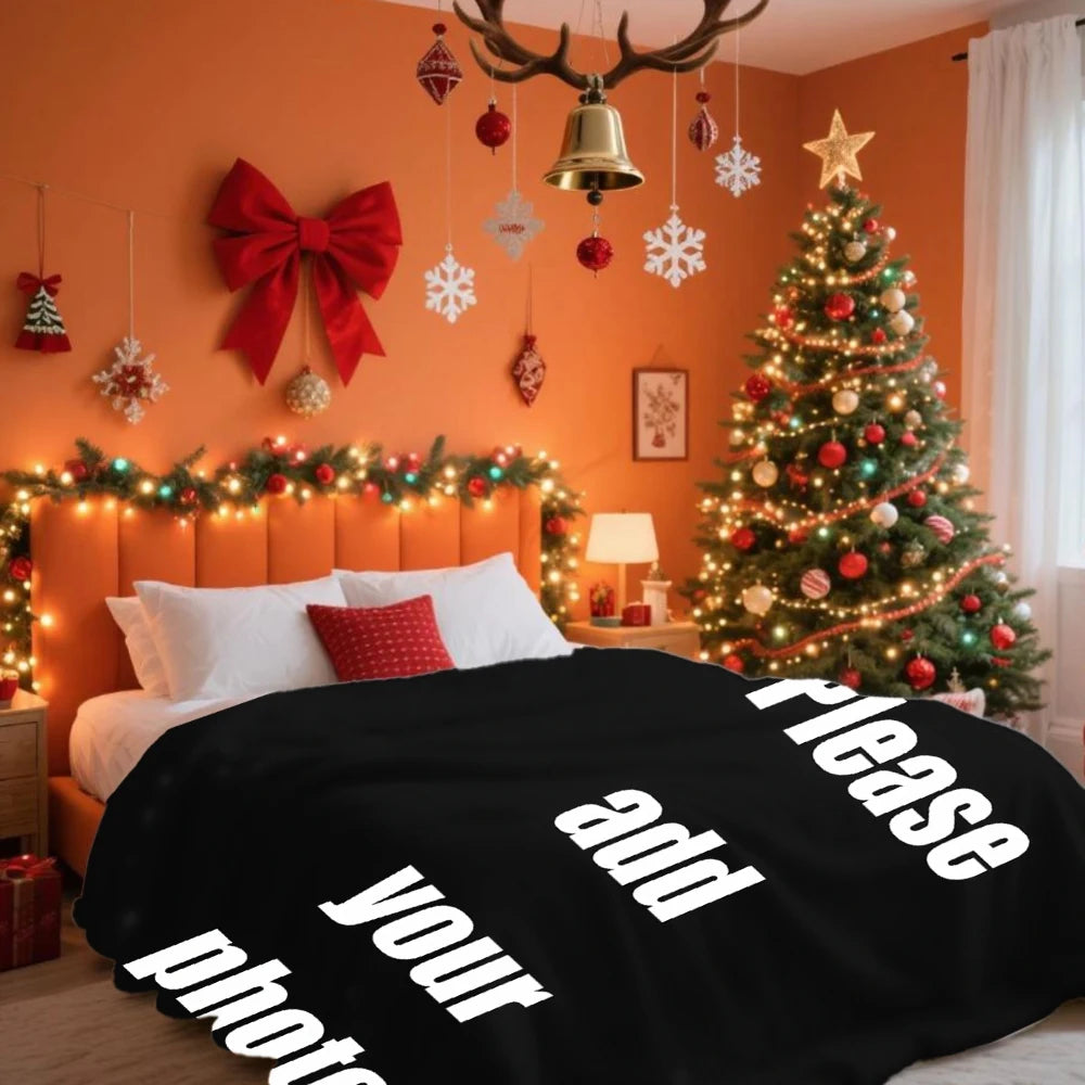 Custom Photo Blanket Personalized Christmas Gift With Your Picture Soft Fleece Throw Cozy Home Decor For Family And Friends