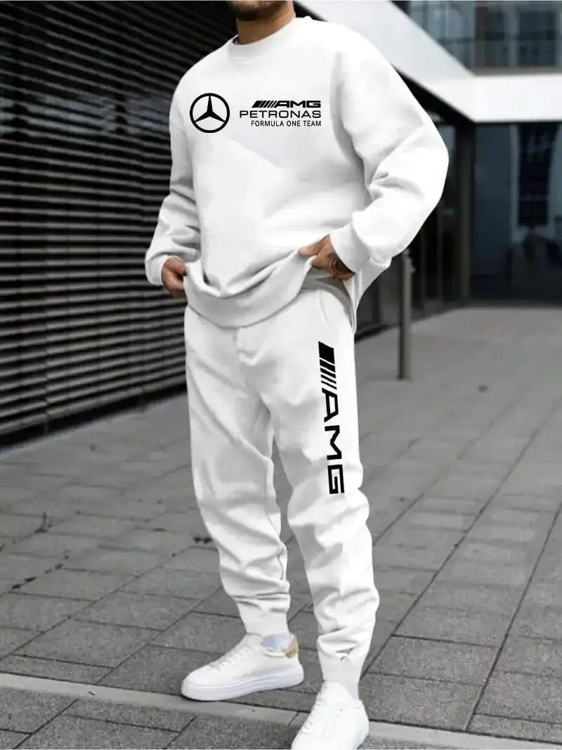 Mercedes-Benz Autumn Winter Set Men's Casual Versatile Printed Sweatshirt and Sweatpants Autumn Winter Cool Handsome Men's Long