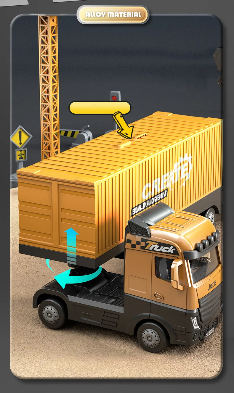 Alloy Construction Trucks Vehicle Toys for Kids Sounds Lights Effects Take Apart Container Crane,Excavator Trucks,Cement Mixer