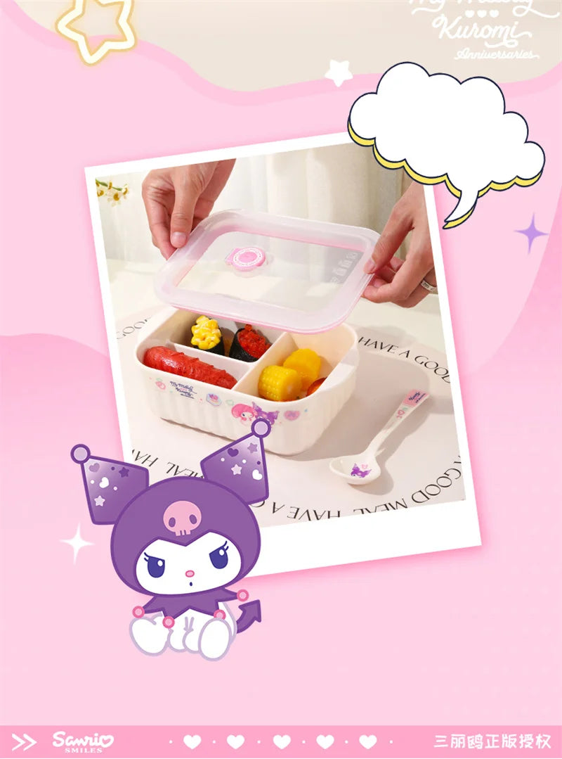 For Sanrio Kuromi Children Tableware Food Grade Dining Plates BPA-Free Salad Fruit Bowl Cartoon Baby Complementary Food Bowls