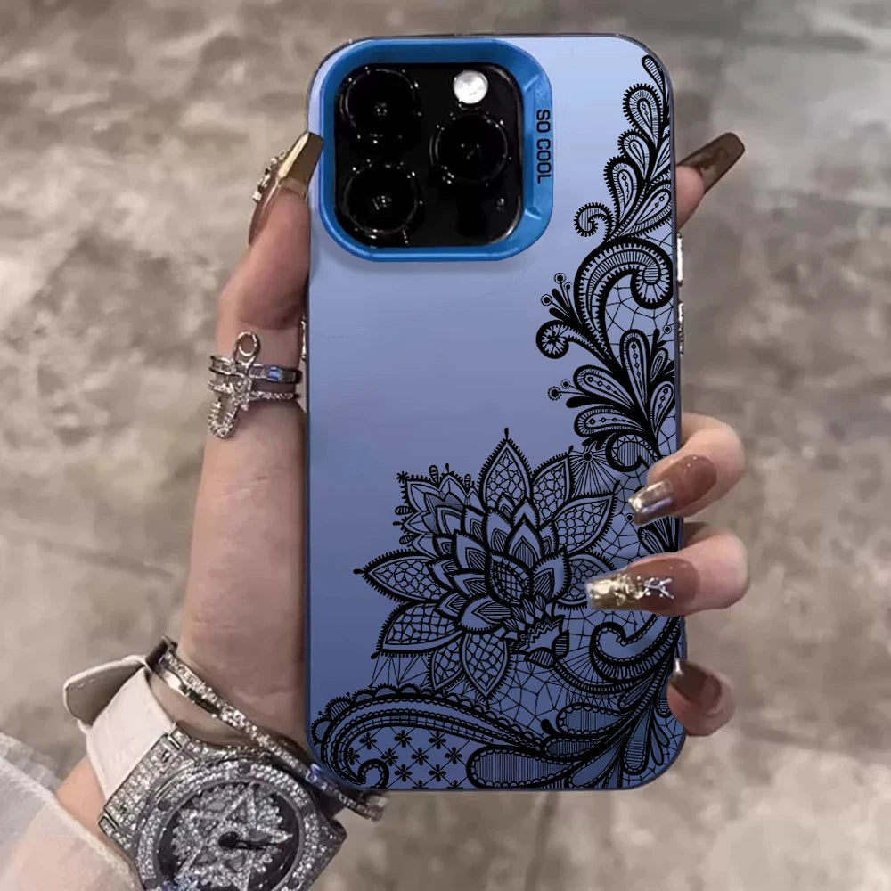 Lace Flowers Fashion Case For iPhone 16 17 15 Pro Max Cases iPhone 17 11 12 13 ProMax 14 15 16 Plus 8 XS XR Shockproof IMD Cover