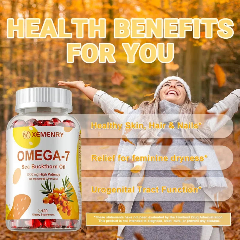 OMEGA-7 Sea Buckthorn Oil Supplements - Antioxidant, Supports Skin, Hair and Nail Health, Improves Digestion, Boosts ImmunitySup