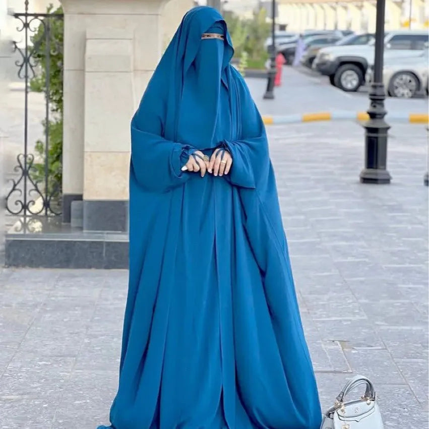 Muslim Abaya Hooded Smocking Sleeve One-piece Prayer Dress Women Jilbab Islamic Clothing Dubai Saudi Black Robe Turkish Modesty