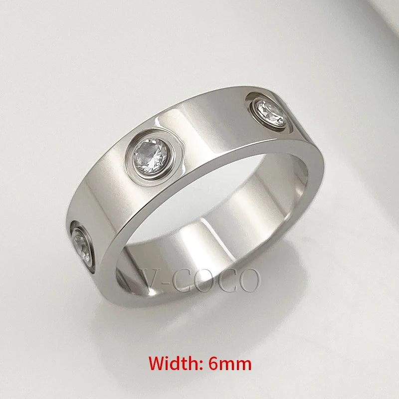 Classic Love Ring for Women Men Couple 18K Gold plated Stainless Steel Crystal Rings Cubic Zircon Wedding Ring Luxury Jewelry