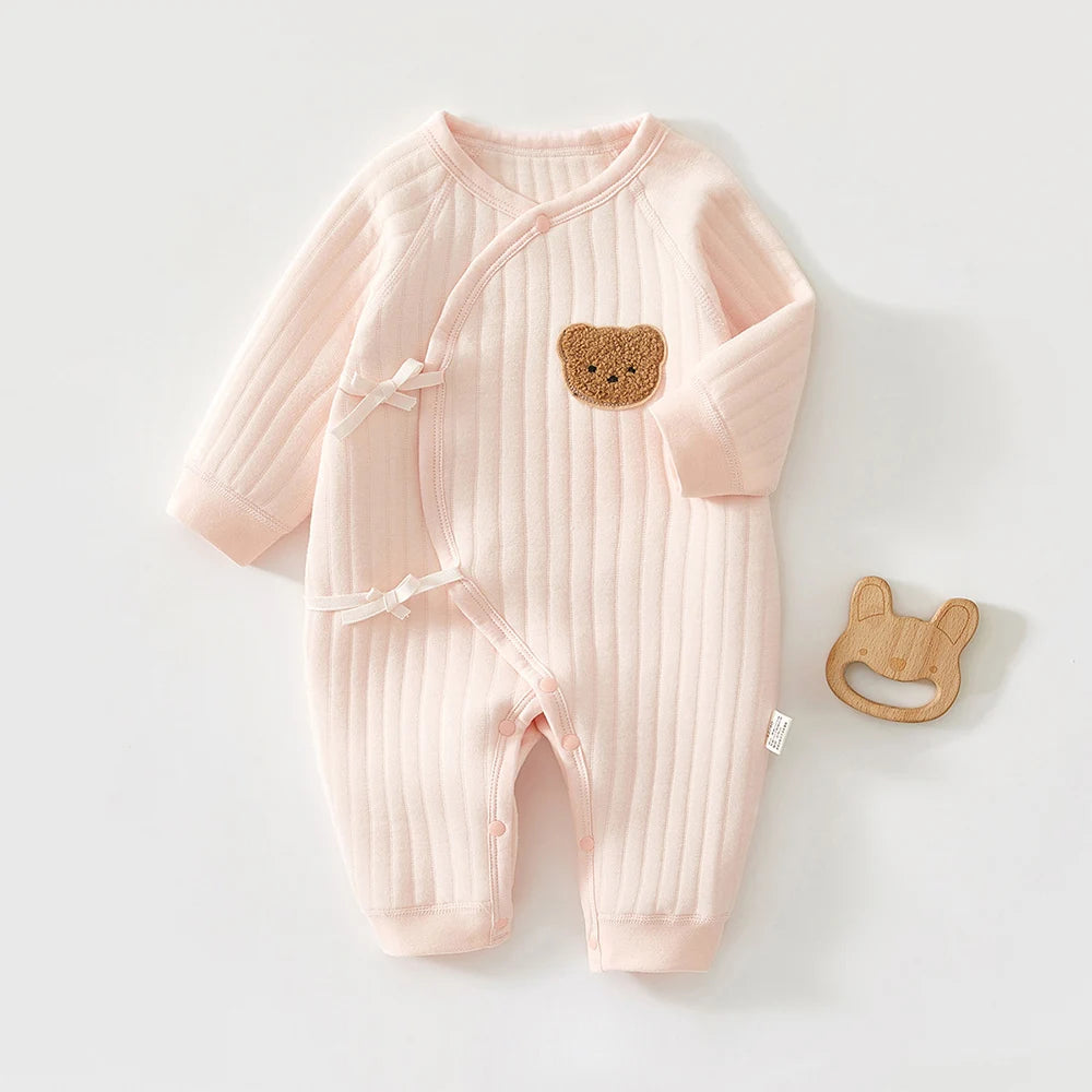 Baby Boy Christmas Romper Quilted Warm Autumn Winter Newborn Jumpsuit Solid Color 0 6 Months Hospital Baby Girl Clothing