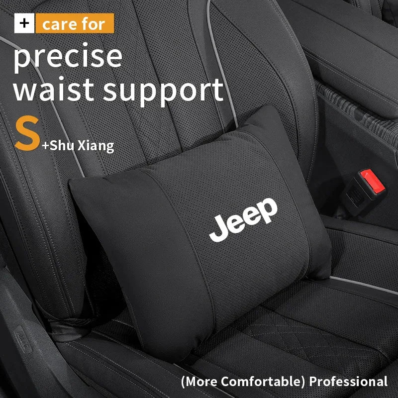 Car Suede Ventilate Headrest Seat Waist Cushion Pillow Jeep Wrangler Grand Cherokee Renegade Compass Gladiator Patriot Commander