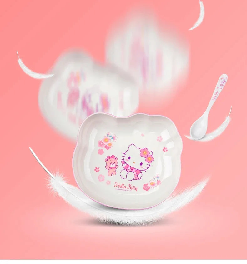 For Cherry Blossom Hello Kitty Tableware Baby Complementary Food Bowls BPA-Free Dining Plates Rice Bowl Cartoon Divided Plates