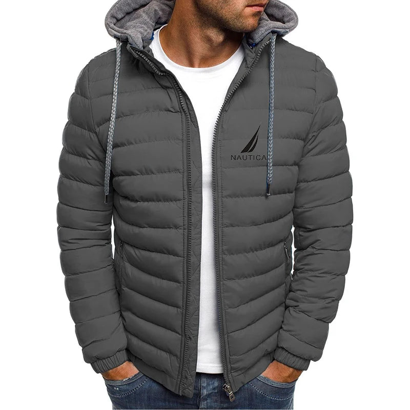 Brand oversized down jacket NAUTICA men's detachable hat thickened hooded cardigan drawstring winter thickened warm jacket top