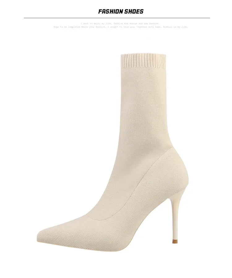 Sexy Sock Boots Knitting Stretch Boots High Heels for Women Fashion Shoes 2024 Spring Autumn Ankle Boots Female