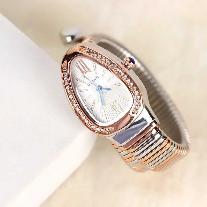 Gold Sliver Unique Creative Snake Shaped Design Bracelet Watch Women Quartz Watch Luxury Bangle Watches Ladies Clock AAA Watch