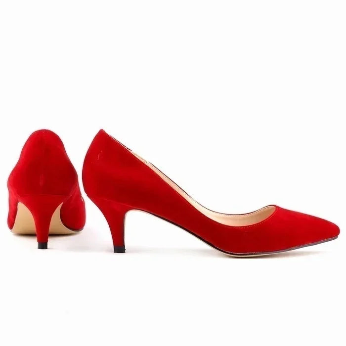 Large Size Women Solid Color Pumps Classic 5cm Low High Heels Breathable slip on Pointed Toe Stiletto Female Work Wedding Shoes
