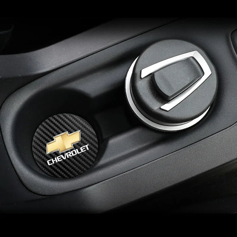 2Pcs Carbon Fiber Car Water Slot Non-Slip Cup Mat For Chevrolet Cruze Sonic Silverado Trax Camaro Captiva Equinox Trailblazer SS