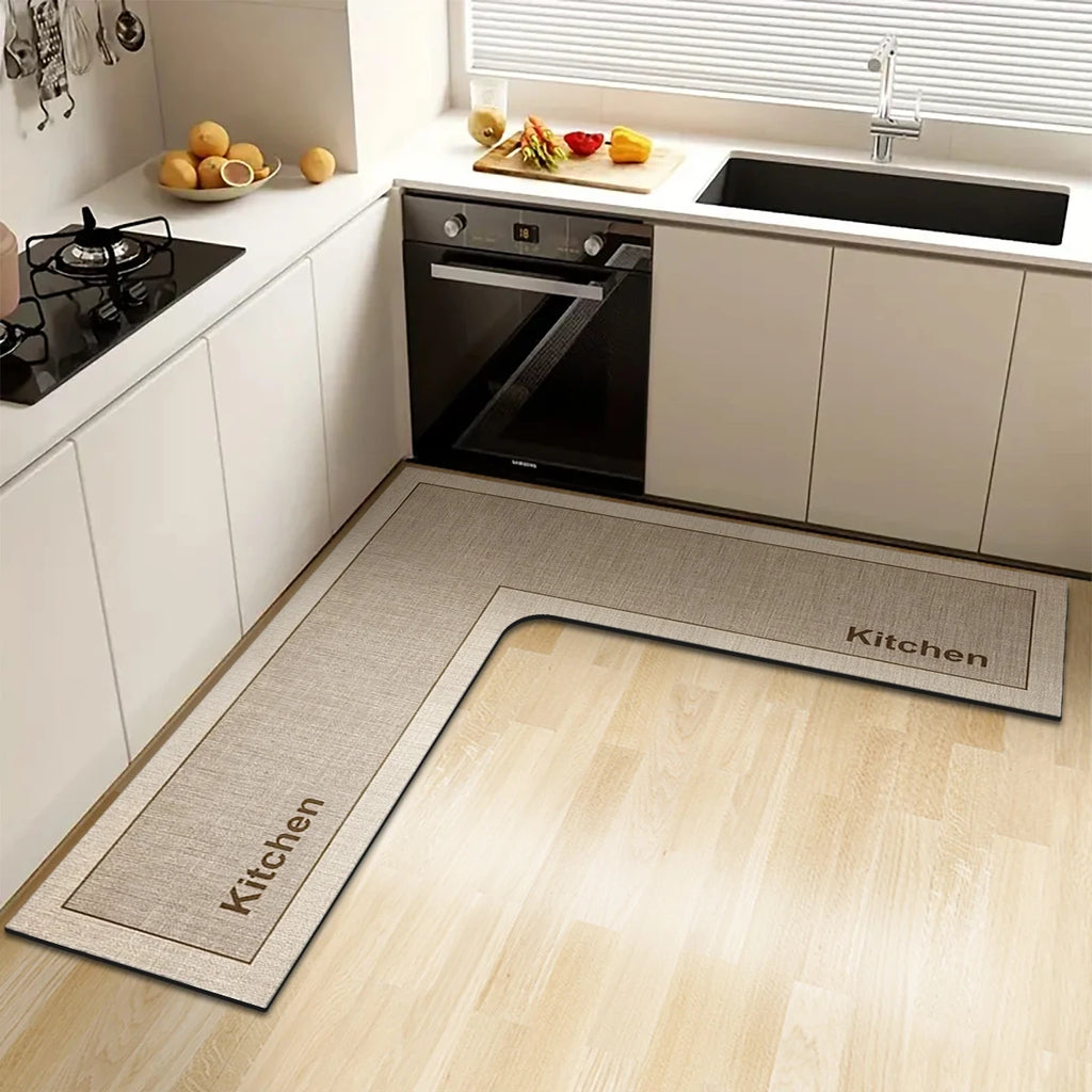 Simple kitchen non-slip floor mat L-shaped corner mat bathroom absorbent foot mat diatom mud printed mat door mat