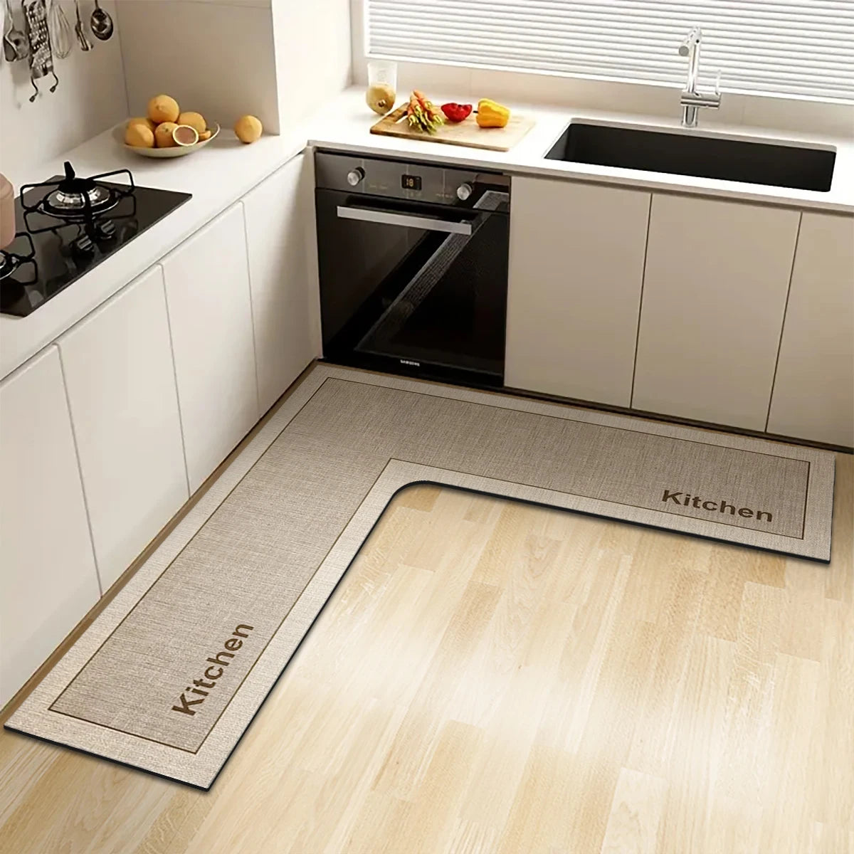 Simple kitchen non-slip floor mat L-shaped corner mat bathroom absorbent foot mat diatom mud printed mat door mat
