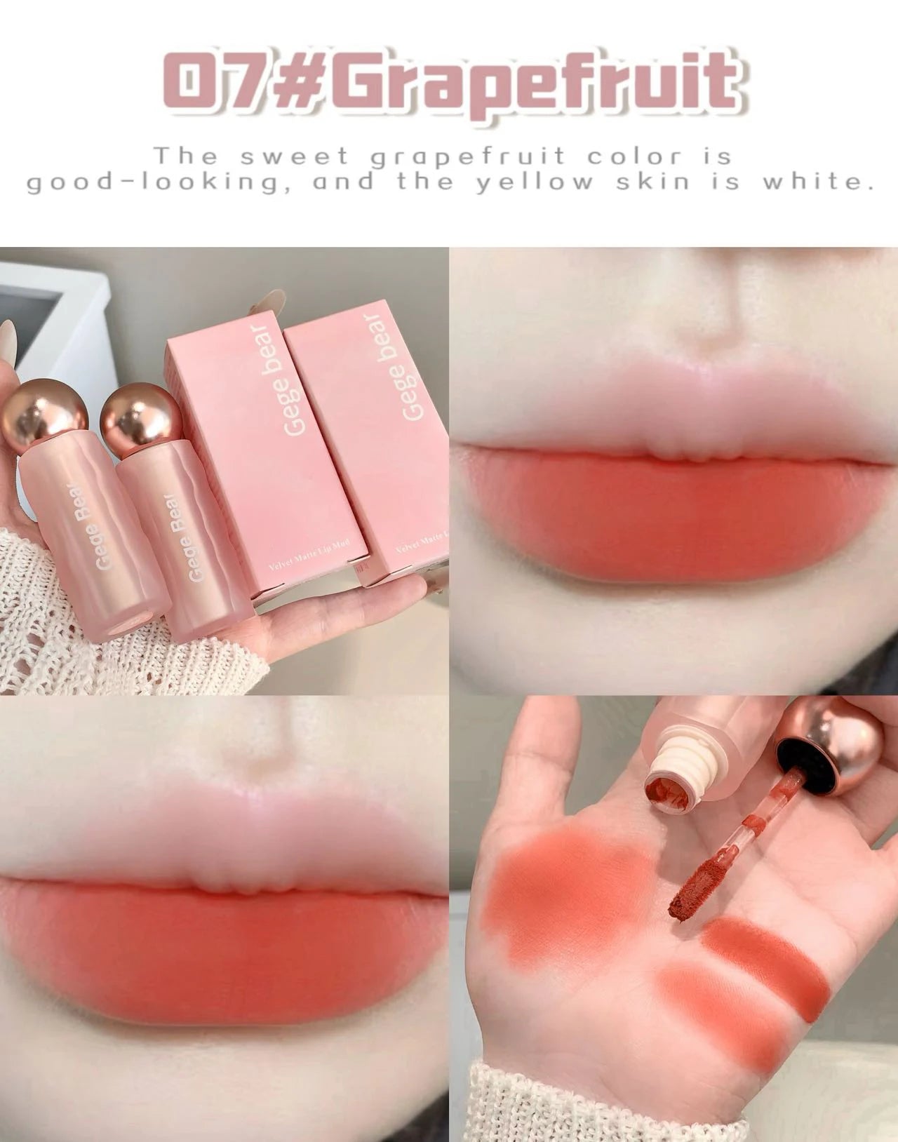 Gege Bear Velvet Matte Lip Mud, Soft, High Pigment for Long-lasting Wear, and Brightening Velvet Matte Finish Lip Color