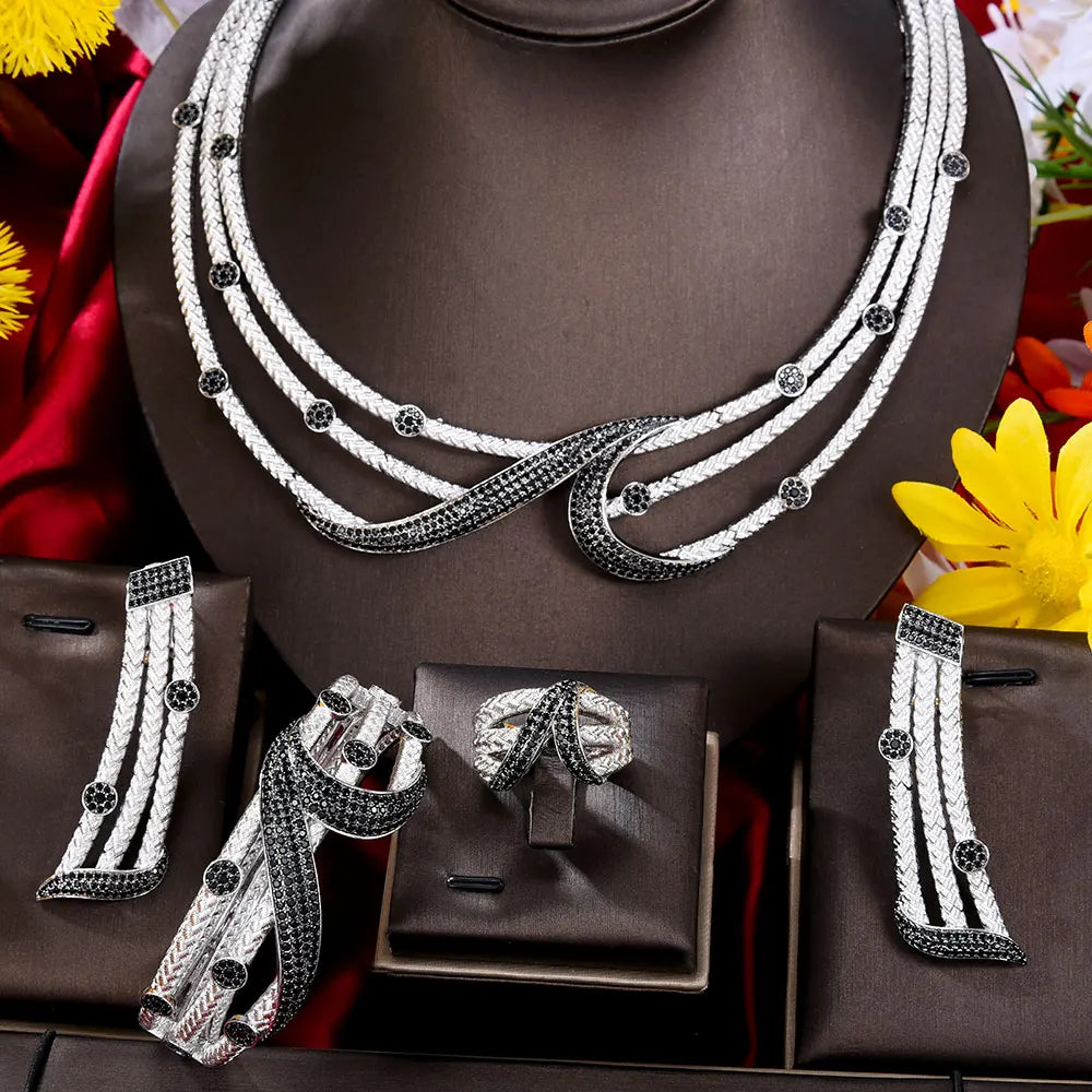 GODKI Leaf Charms 4Pcs Luxury Nigerian Jewelry Set For Women Wedding Cubic Zircon Dubai Bridal Necklace Earring Bangle Ring Set