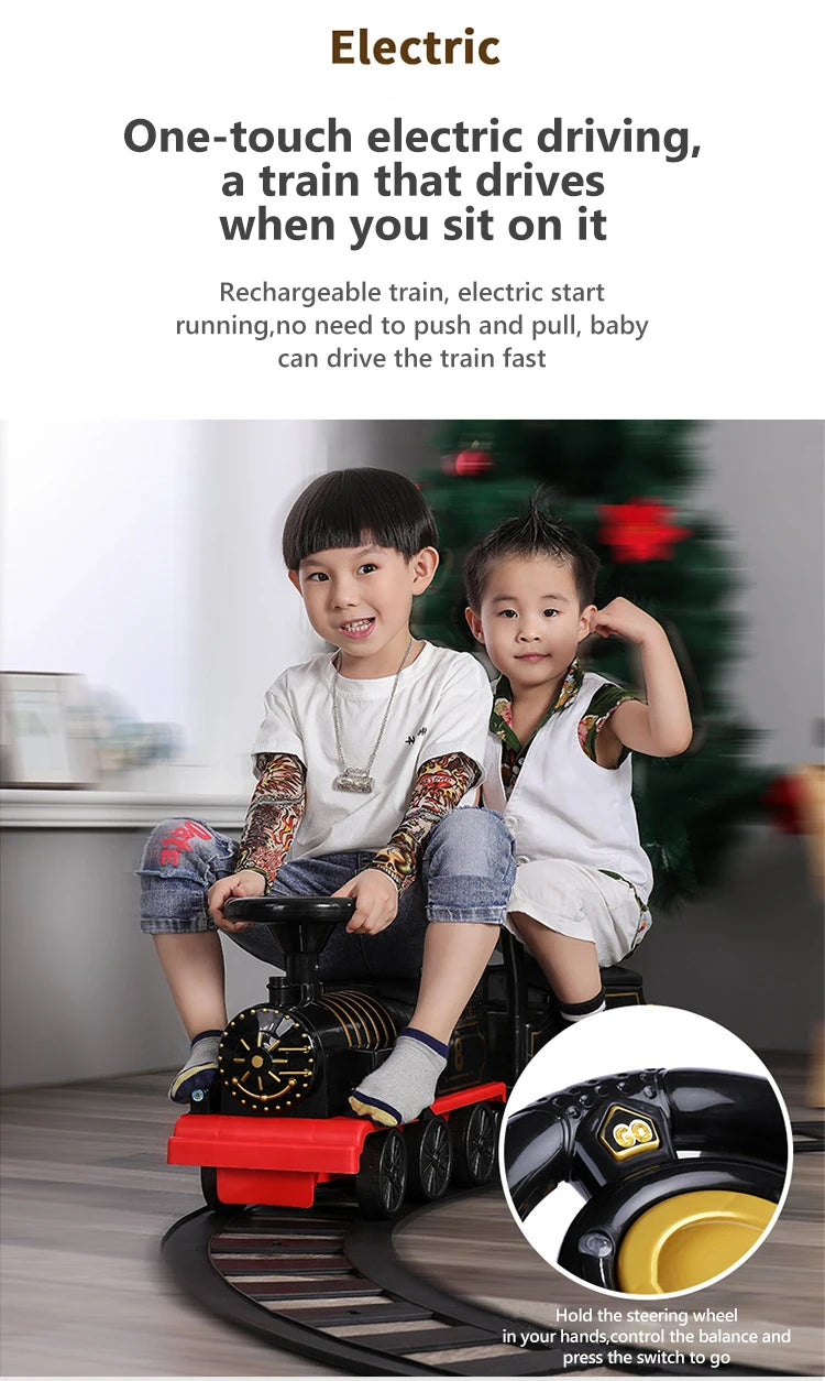 Child Electric Train Kids Riding Toy Ailway Classical  Model Can Carry Train Rail Car Children's Baby Walker Stroller Toys Gifts
