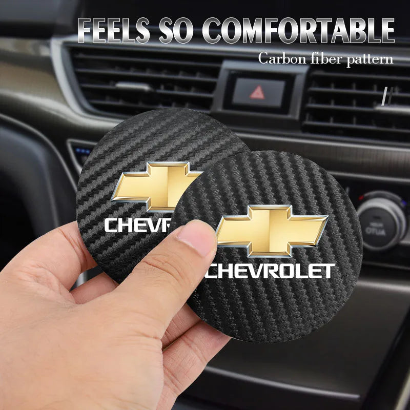 2Pcs Carbon Fiber Car Water Slot Non-Slip Cup Mat For Chevrolet Cruze Sonic Silverado Trax Camaro Captiva Equinox Trailblazer SS