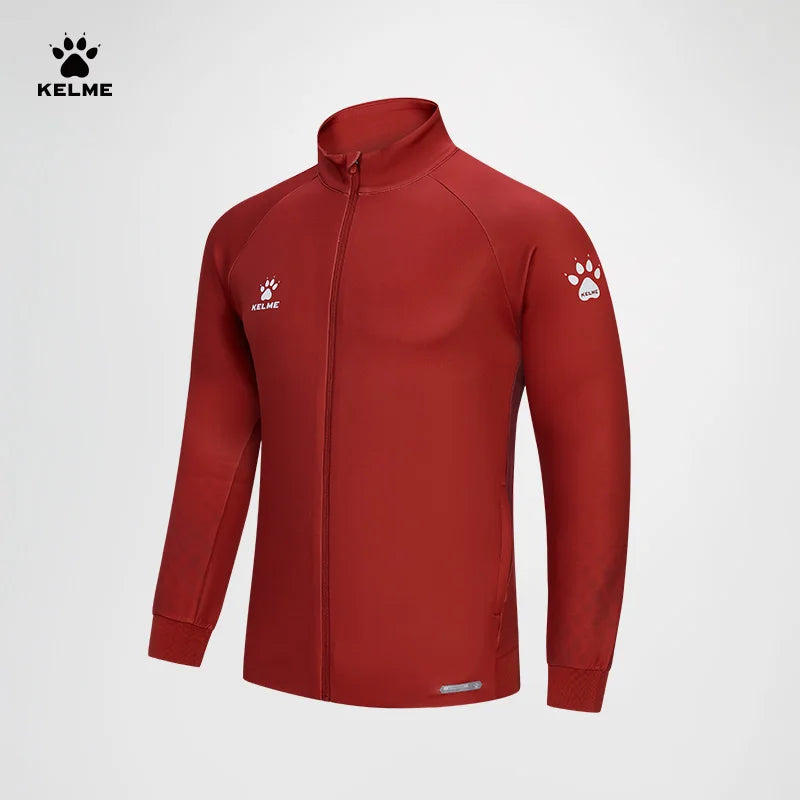 Kelme Men's Football Training Jacket Outdoor Windproof Stand Collar Knitted Jacket Running Sports Training Jacket