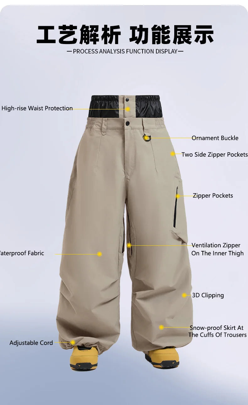 Gsou Snow Men's & Women's Snowboard Pants Waterproof Windproof Ski Trousers Thermal Winter Workwear Loose Fit Outdoor Sportswear