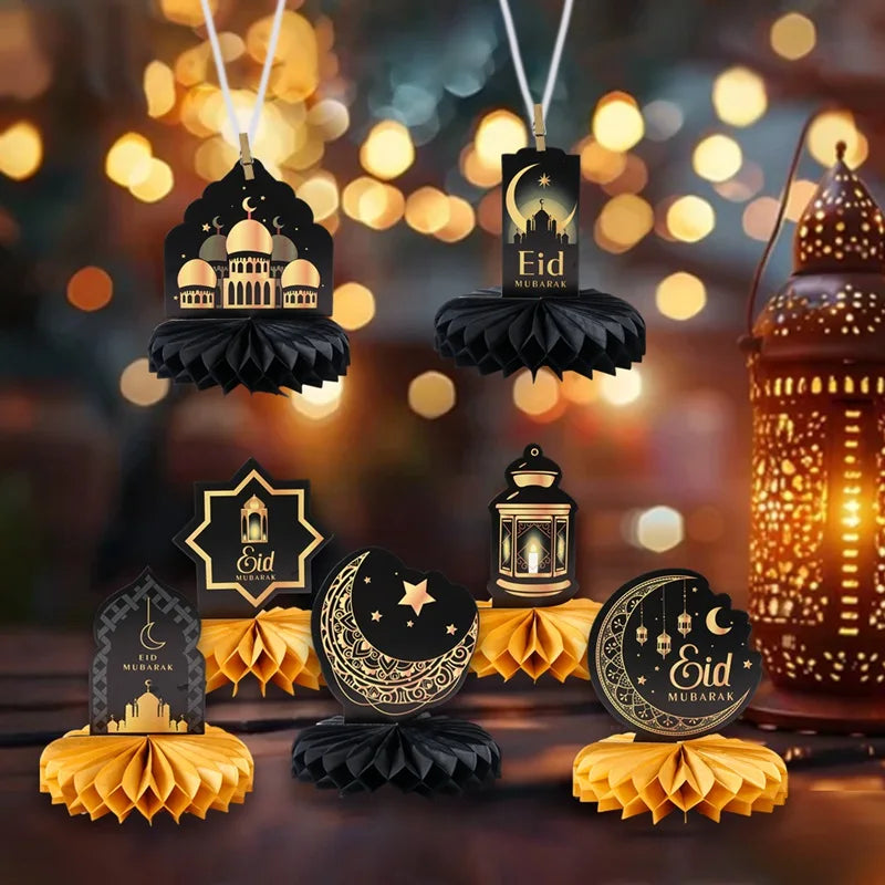 Eid Mubarak Honeycomb Desktop Decor Ramadan Decor 2025 Paper Eid Ornaments Ramadan Kareem Islamic Muslim Party Eid Al Adha Gifts