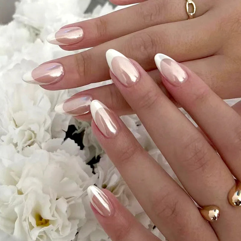 24Pcs/Set Sweet Love Fake Nail with Gradient French Press on Nails Reusable Short Full Cover Nail Tips for Women Wholesale