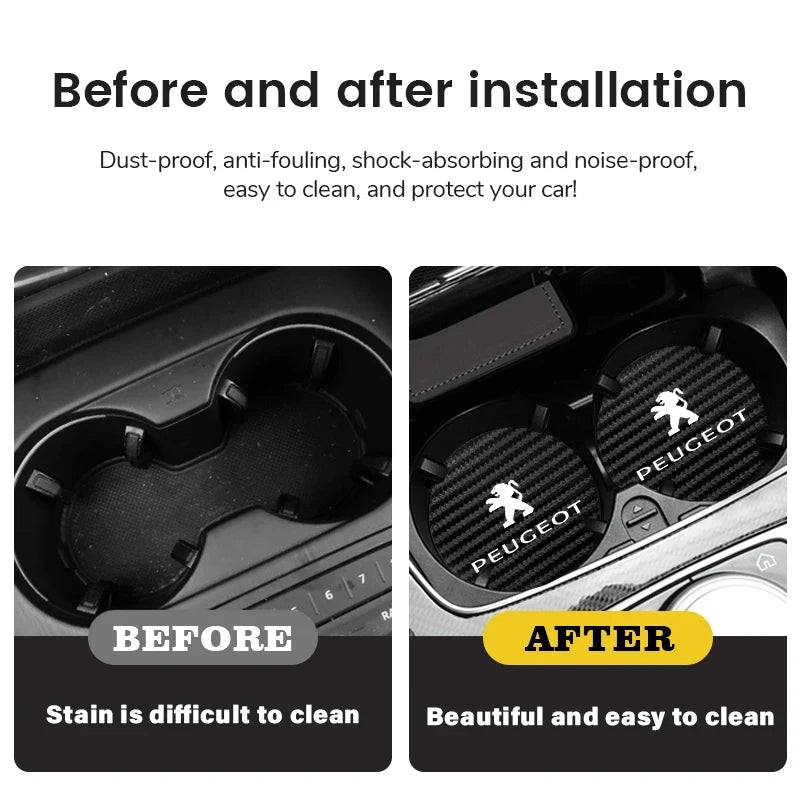 2Pcs Car coaster water anti slip pad silicone waterproof interior accessories For Peugeot 206 208 207 3008 308 2008 107 508 607