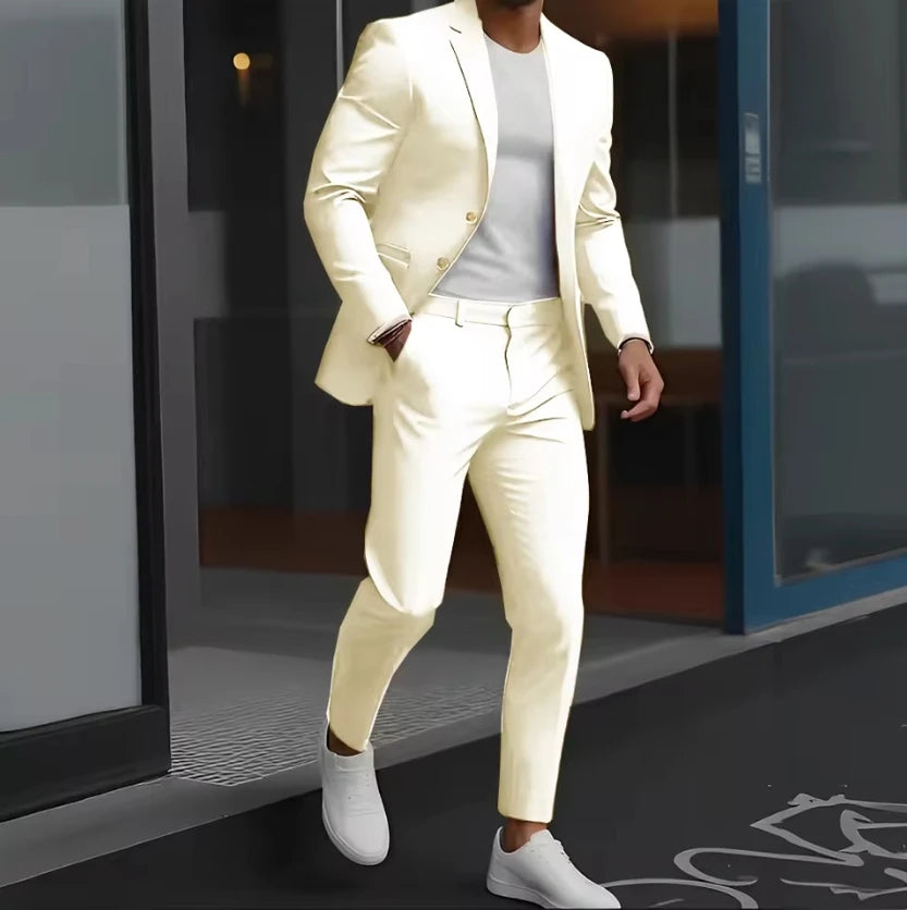 Formal Suit for Mens Wedding Groom Tuxedo Business Work Clothes Office Jacket Pants 2-Piece Suit 2-Button Blazer