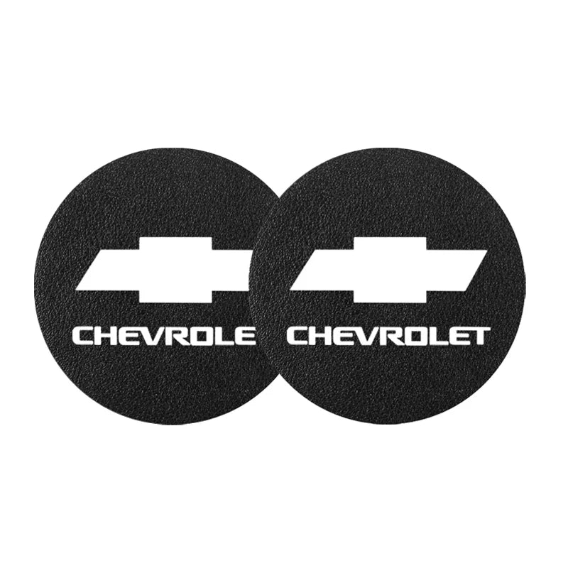 2Pcs Carbon Fiber Car Water Slot Non-Slip Cup Mat For Chevrolet Cruze Sonic Silverado Trax Camaro Captiva Equinox Trailblazer SS