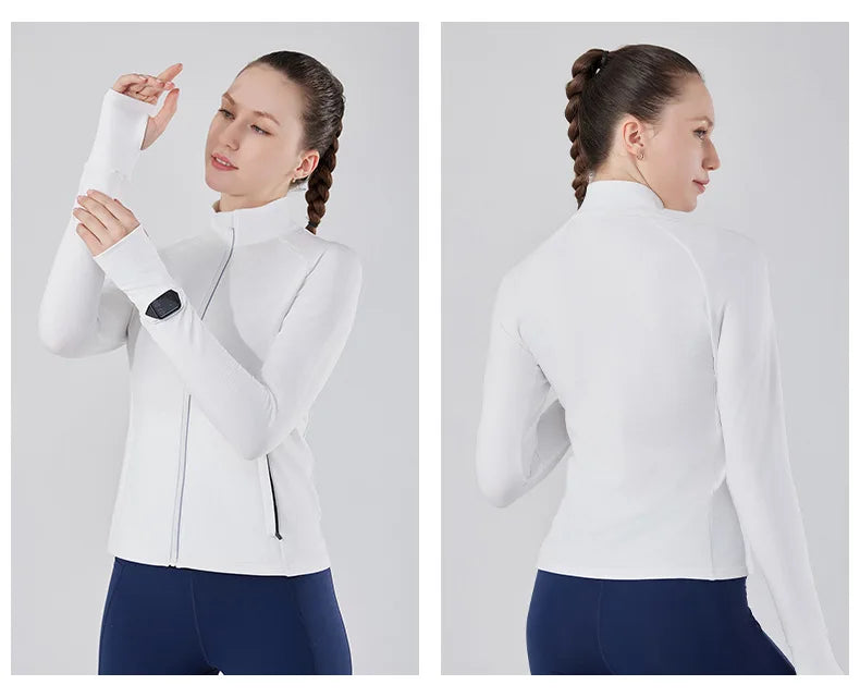 Men's Women's Marathon Running Training Jackets Thumb Holes Watch hole Stand collar Fitness Winter Jogging Training Zipper Coat
