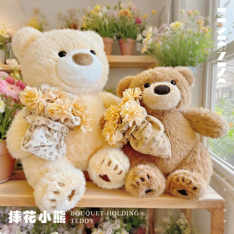 Cute Teddy Bear Plush Toy With Flower Plush Bouquet Love Bear Doll Romantic Holiday Gift Gifts Valentine's Day