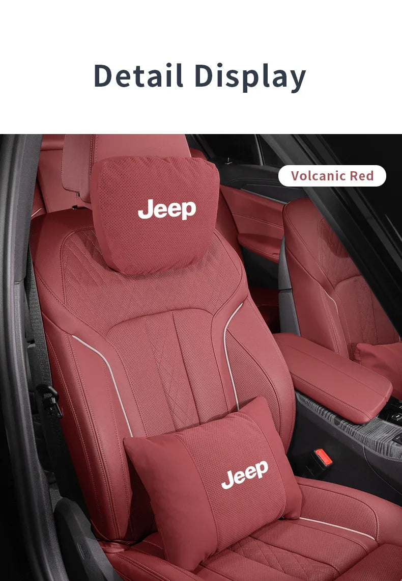 Car Suede Ventilate Headrest Seat Waist Cushion Pillow Jeep Wrangler Grand Cherokee Renegade Compass Gladiator Patriot Commander