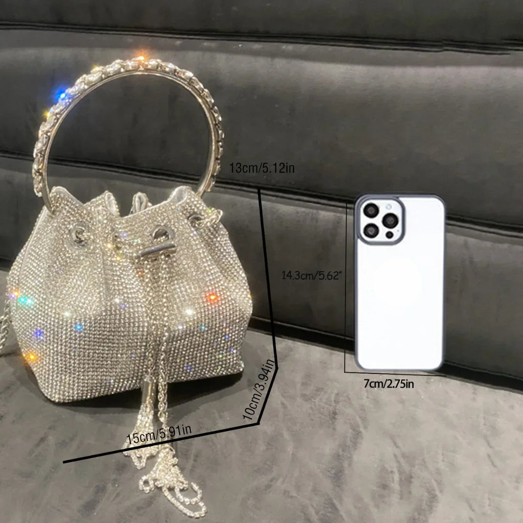silver clutch bag Luxury Designer Women's Barrel Sparkling Rhinestone Banquet Bag Tassel wallet woman party High Quality Chain