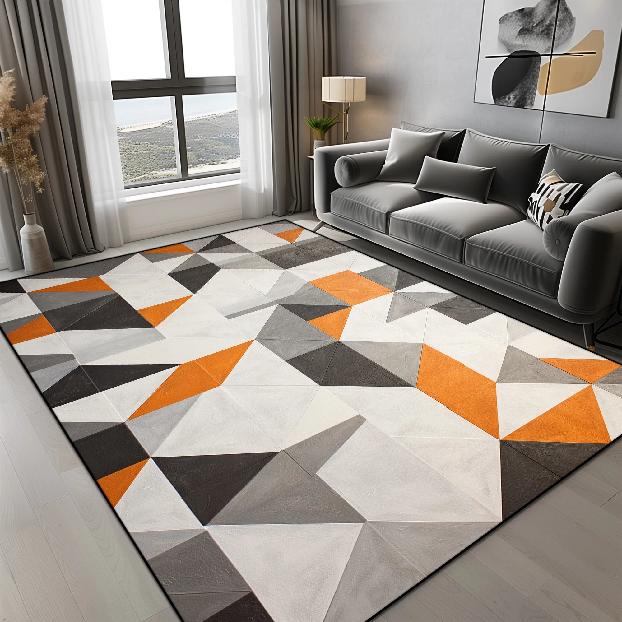 Orange Geometric Carpet for Living Room Modern Luxury Decoration Home Rugs for Bedroom Big Size Non-slip Easy Cleaning Floor Mat