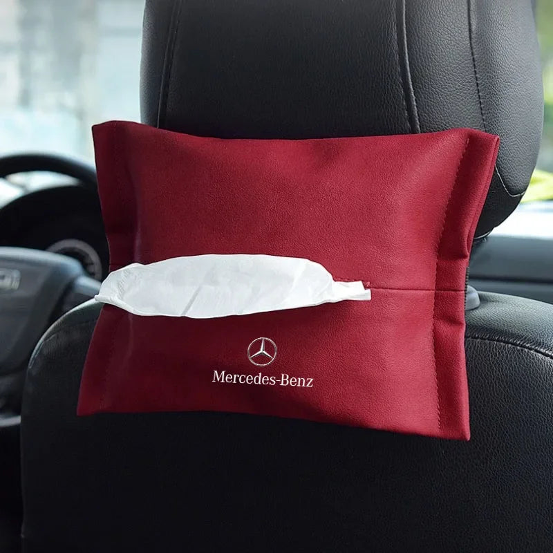 Car Tissue Box Suede Sun Visor Seat Back Hanging Bag For Mercedes Benz AMG W211 W204 W210 W203 CLA GLA GLS GLE Auto Accessories