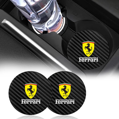 2PCS Car Coaster Water Cup Bottle Anti-slip Mat Leather Pad for Ferrari F430 488 458 F12 Roma 812 F8 599 612 FF F12 berlinetta