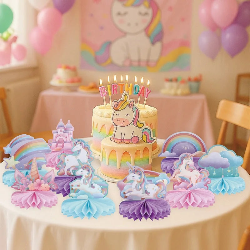 Rainbow Unicorn Honeycomb Ornament Set Rainbow Unicorn Birthday Party Decoration Kids Baby Shower Birthday Party Supplies