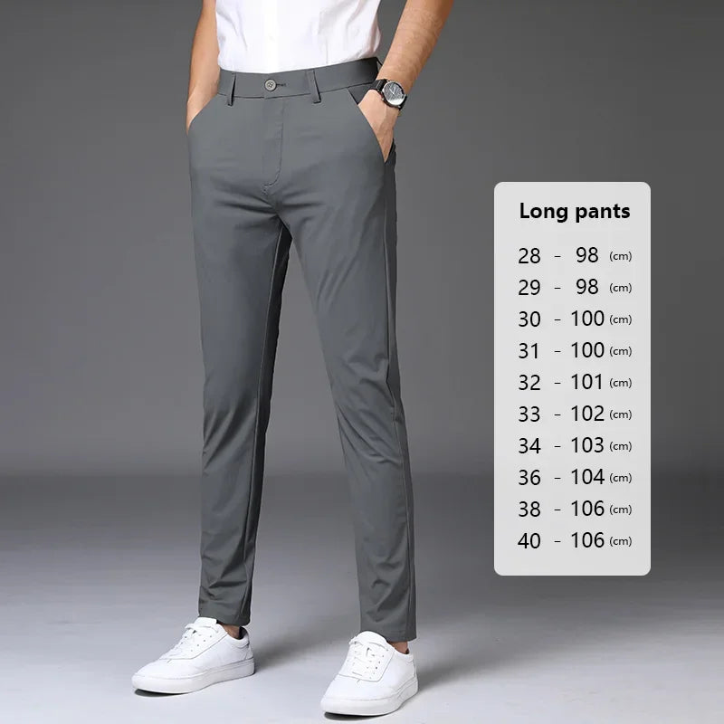 Summer Stretch Suit Pants Men Thin Business Solid Color Slim Ankle-Length Casual Formal Office Trousers