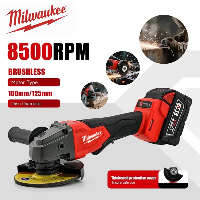 Milwaukee Angle Grinder 125MM Polishing Cutting Machine Grinder Paddle Switch No-Lock High Power Electric Cordless Power Tools