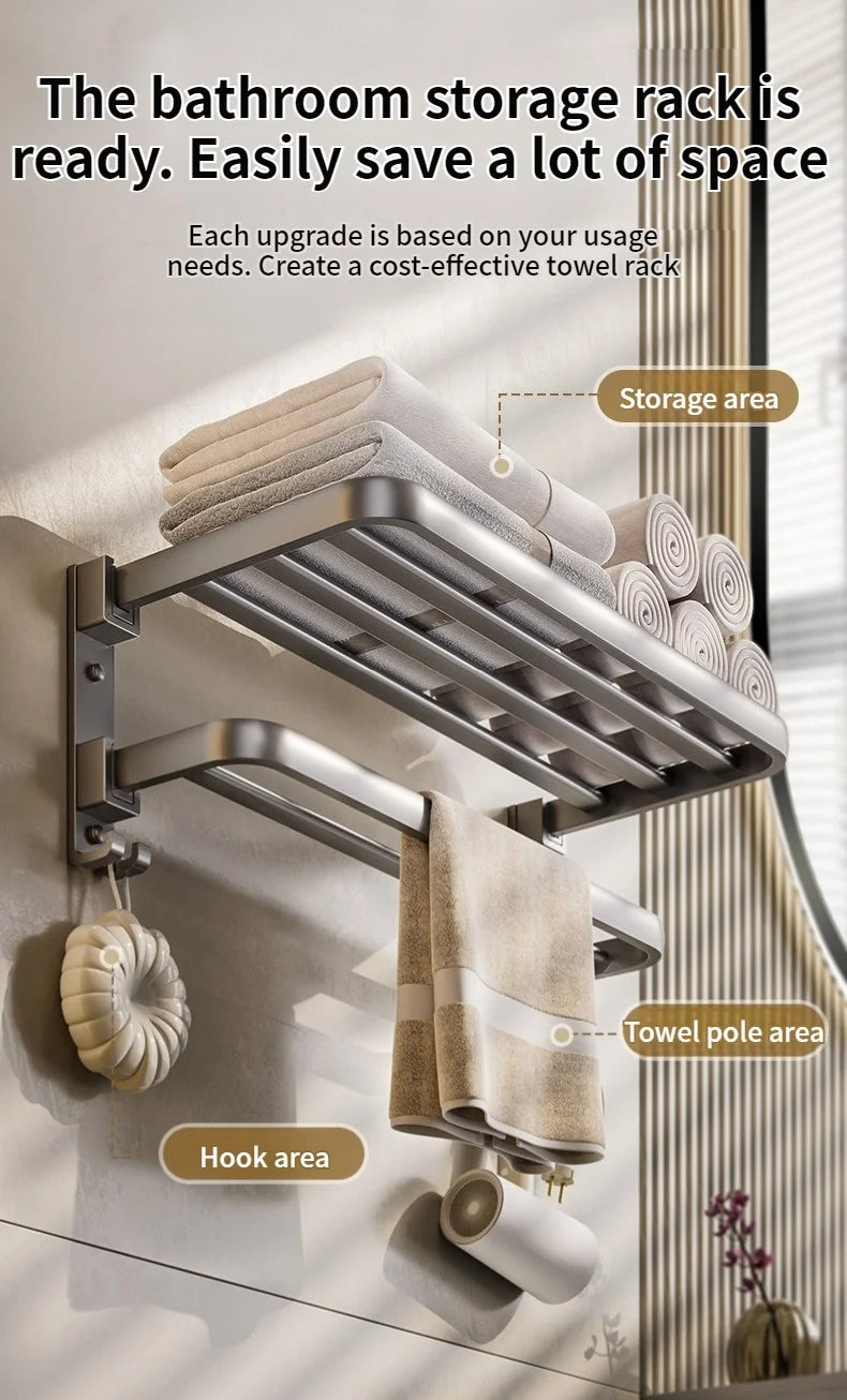 Upgrade And Thicken Grey/Black 40CM-60CM Towel Rack Space Aluminum Toilet Storage Rack Wall Mounted BathTowel Rack