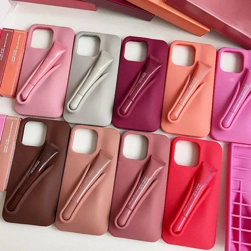 Hot Sale Lipstick Ribbon Toast Gift Set Soft Phone Case For iPhone 16E 16 15 14 13 12 11 Pro Max Plus With Box Lip Gloss Cover