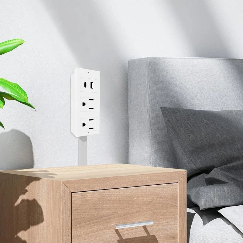 Rotates 180° Electrical Outlet Extender Adjustable Length Extension Cable US Plug Home Wall Desktop Ground Electric Socket